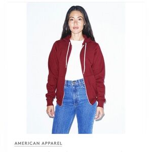American Apparel Dark Red Zip Up Hoodie - Size XS